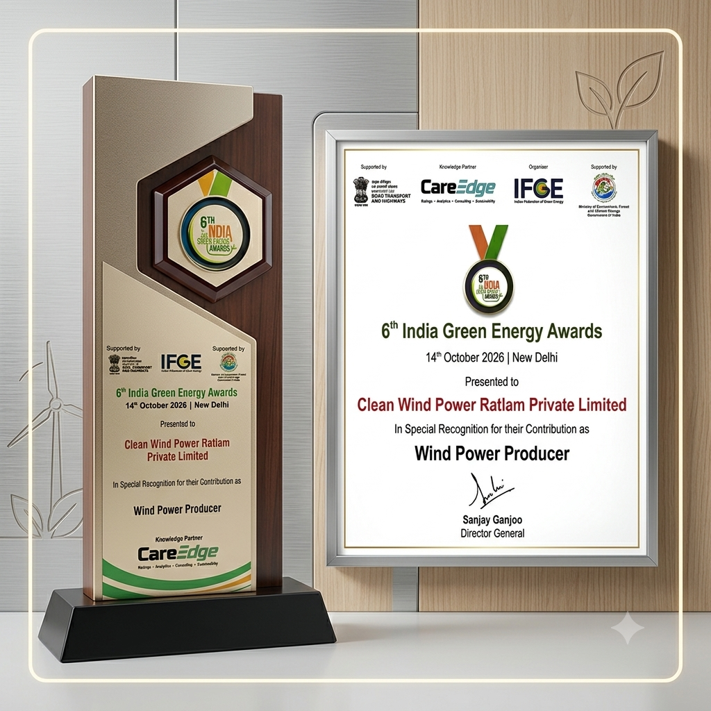 6th edition of India Green Energy Awards (IGEA) 2026 under Wind Power Producer Category for Clean Wind Power Ratlam Private Limited (Badnawar Site)